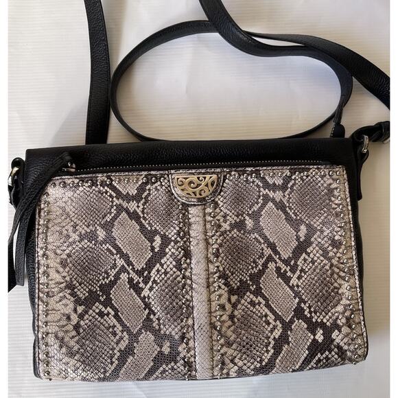 Brighton Black Python Pretty Tough Studded City Crossbody Bag Purse - Picture 1 of 10